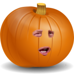 A photo of a pumpkin with the eyes and mouth of Donald Trump superimposed over it.